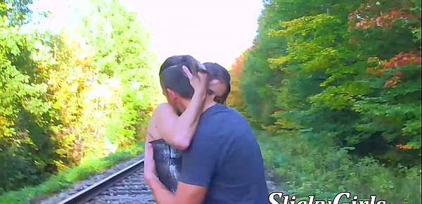  French amateur babe fucked right by the railroad track